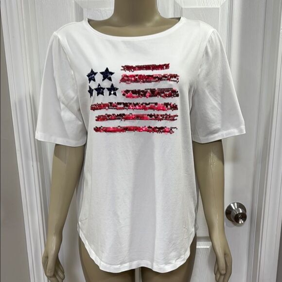 Chico's White Red Graphic Short Sleeve Tee - Picture 1 of 3